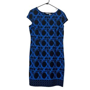 AA Studio Geometric Print Blue Black Sheath Dress NWT Size 14